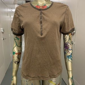 Vintage Izod Striped Button Down Tee Shirt Cotton